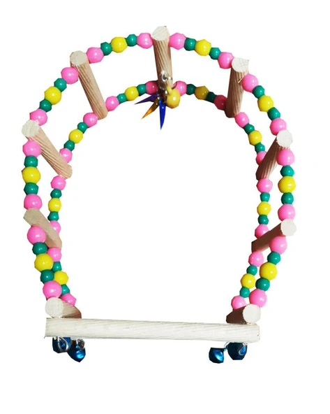 ANS Boncuklu Ahşap Salıncak Kuş Oyuncağı 14cm - Resim 1