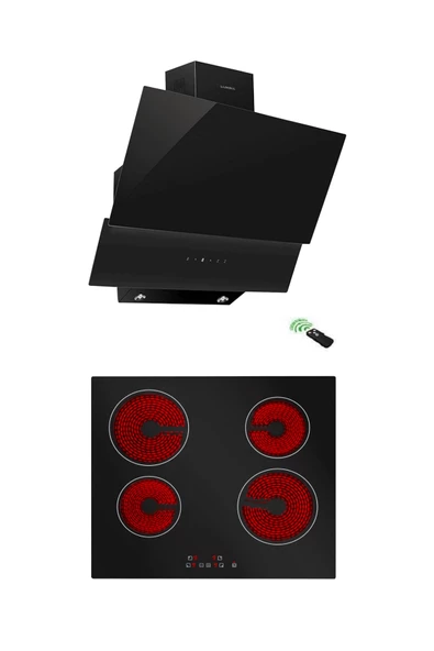 LUXELL İKİLİ ANKASTRE SET( V6-04 T VİTROSERAMİK OCAK+ DA-835 SİYAH CAM DAVLUMBAZ