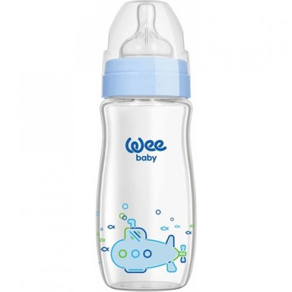 Wee Baby Klasik Plus Geniş Ağızlı Cam Biberon 280 ml no:141(MAVİ)