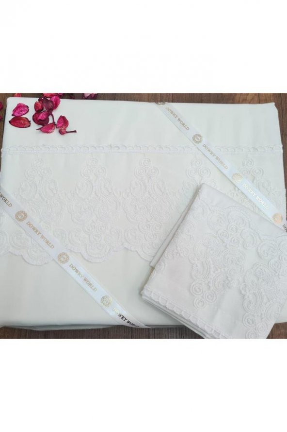 Fransız Dantelli Legend Çeyizlik Nevresim Takımı Krem - Resim 6