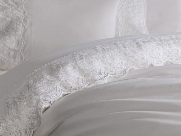 Fransız Dantelli Legend Çeyizlik Nevresim Takımı Krem - Resim 2