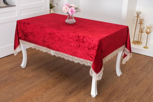 Finezza Pera Lüx  Dantelli Kadife Kumaş Bordo Masa Örtüsü 160x220 cm - 1009