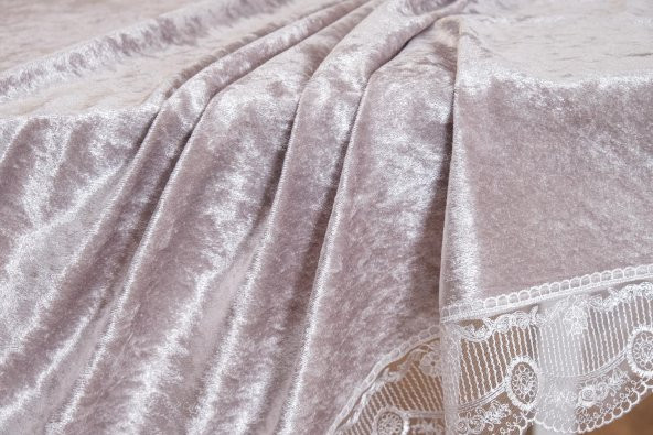 Finezza Pera Lüx  Dantelli Kadife Kumaş Gümüş Masa Örtüsü 160x220 cm - 1010 - 6