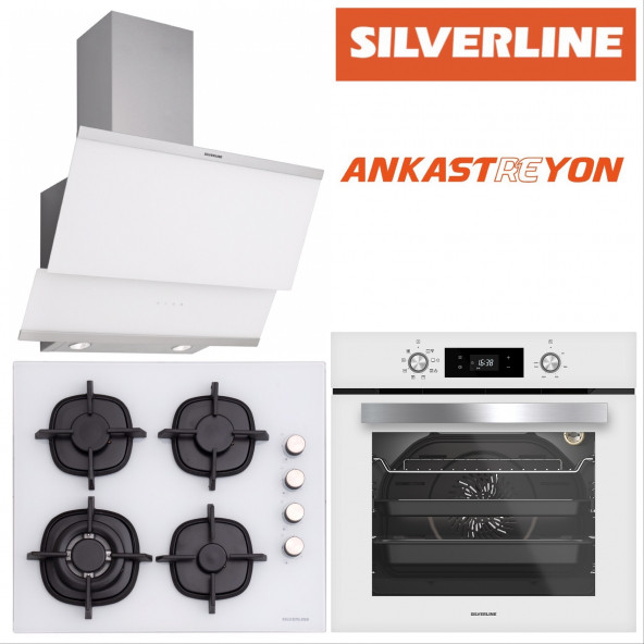 Silverline BO6504W01-CS5429W01-3420 CLASSY Beyaz cam ankastre set