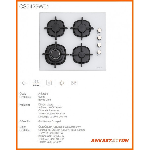 Silverline BO6504W01-CS5429W01-3420 CLASSY Beyaz cam ankastre set - 3