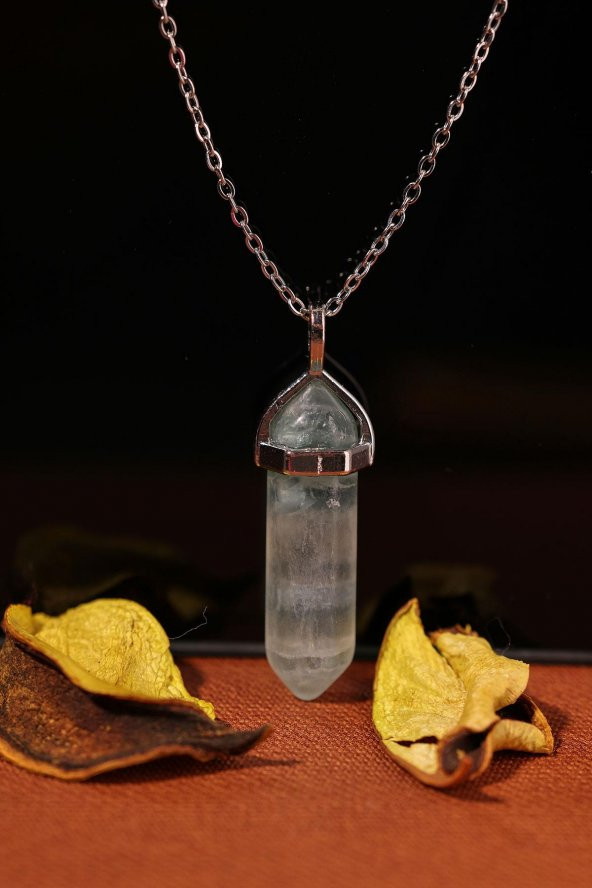 Doğal Kuars Taşlı Çakra Piramit Enerji Kolyesi Açık Mavi Turkuaz Renkli Bayan Kolye ürün görseli