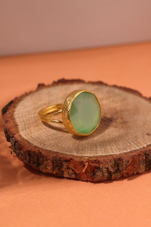 Güneş Taşı Yuvarlak Kesim Turkuaz Kedi Gözü  22 Ayar Altın Kaplama Kadın Üçlü Set 925 Ayar Gümüş Zincirli - 6