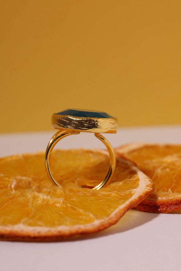 Güneş Taşı Yuvarlak Kesim Mavi Kedi Gözü 22 Ayar Altın Kaplama Kadın Üçlü Set 925 Ayar Gümüş Zincirli - 5