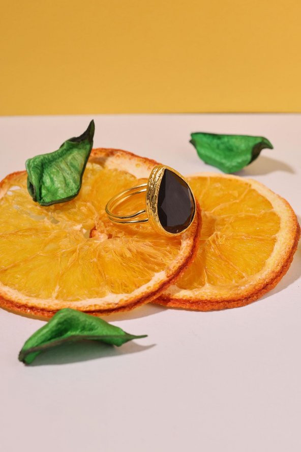 Güneş Taşı Damla Kesim Siyah Kedi Gözü 22 Ayar Altın Kaplama Kadın Üçlü Set 925 Ayar Gümüş Zincirli - 4