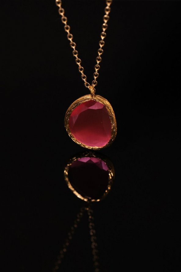 Güneş Taşı Fasülye Kesim Kırmızı Kedi Gözü  22 Ayar Altın Kaplama Kadın Üçlü Set 925 Ayar Gümüş Zincirli - 2