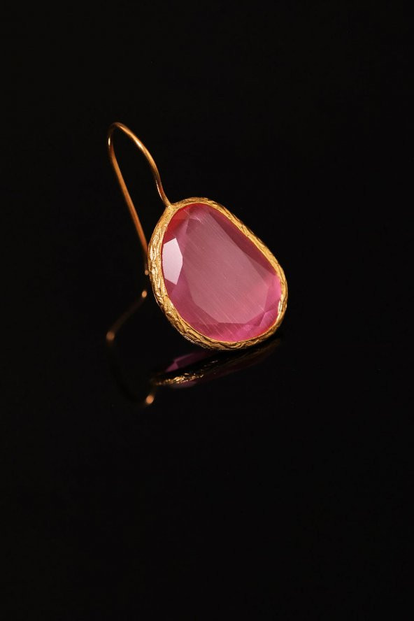 Güneş Taşı Fasülye Kesim Kırmızı Kedi Gözü  22 Ayar Altın Kaplama Kadın Üçlü Set 925 Ayar Gümüş Zincirli - 3