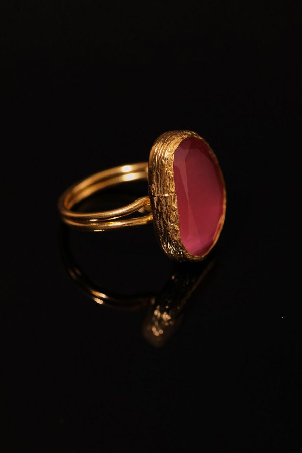 Güneş Taşı Fasülye Kesim Kırmızı Kedi Gözü  22 Ayar Altın Kaplama Kadın Üçlü Set 925 Ayar Gümüş Zincirli - 5