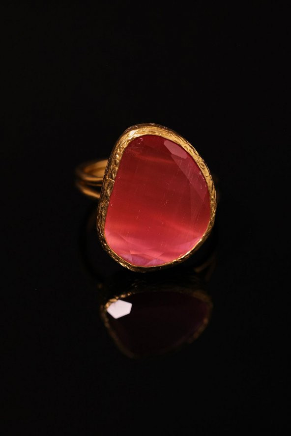 Güneş Taşı Fasülye Kesim Kırmızı Kedi Gözü  22 Ayar Altın Kaplama Kadın Üçlü Set 925 Ayar Gümüş Zincirli - 6