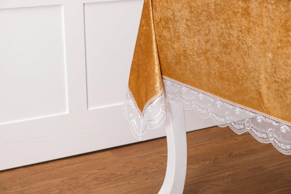 Finezza Pera Lüx  Dantelli Kadife Kumaş Vizon Masa Örtüsü 160x220 cm - 1011 - 4