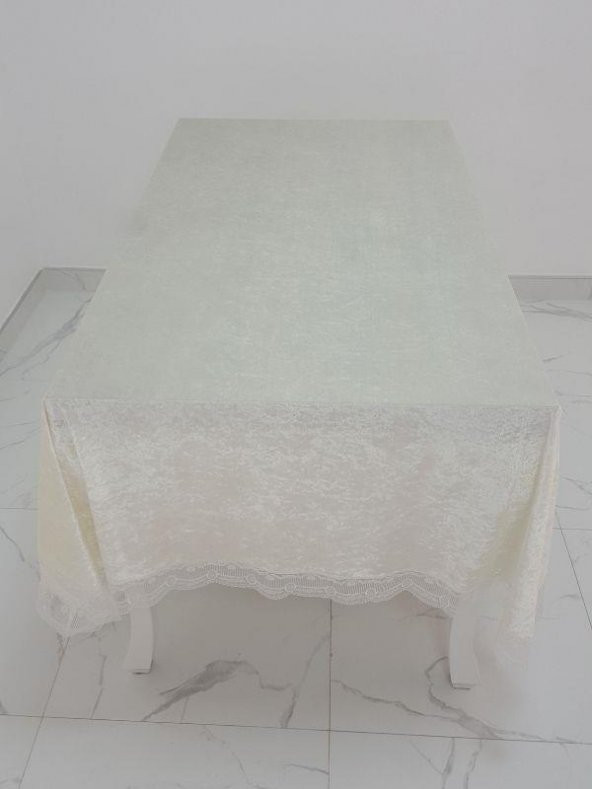 Finezza Pera Lüx  Dantelli Kadife Kumaş Krem Masa Örtüsü 160x220 cm - 1012 - 2