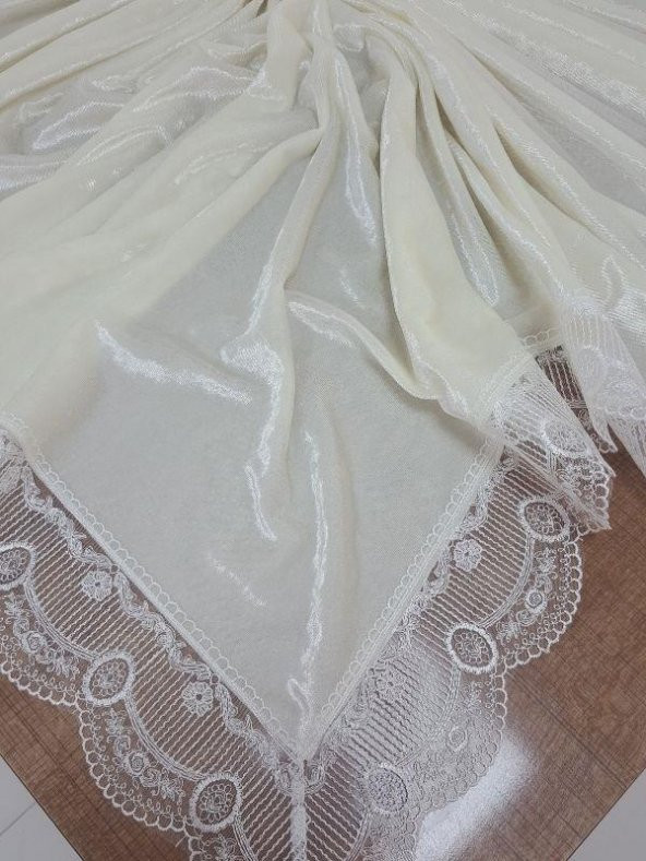 Finezza Pera Lüx  Dantelli Kadife Kumaş Krem Masa Örtüsü 160x220 cm - 1012 - 3