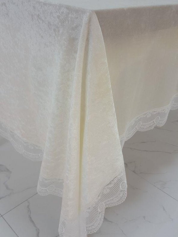 Finezza Pera Lüx  Dantelli Kadife Kumaş Krem Masa Örtüsü 160x220 cm - 1012 - 4