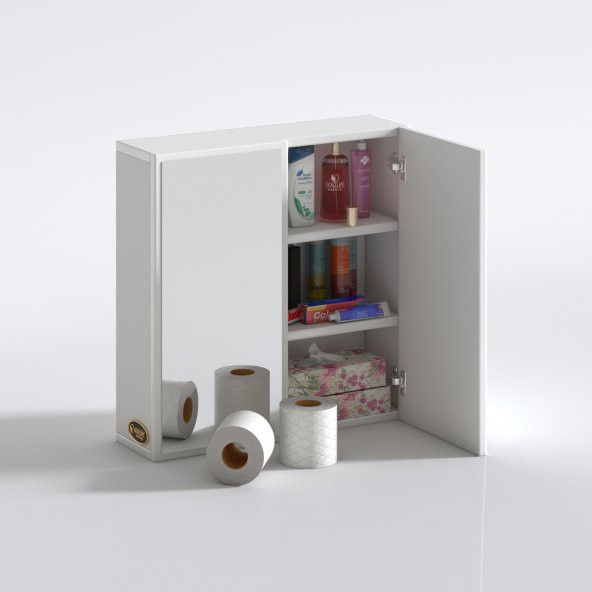 Kenzlife Banyo Ecza Dolabı Aynalı Kapablanka Byz 060*060*17 Çamaşır Mutfak Kapaklı Arkalıklı - 2