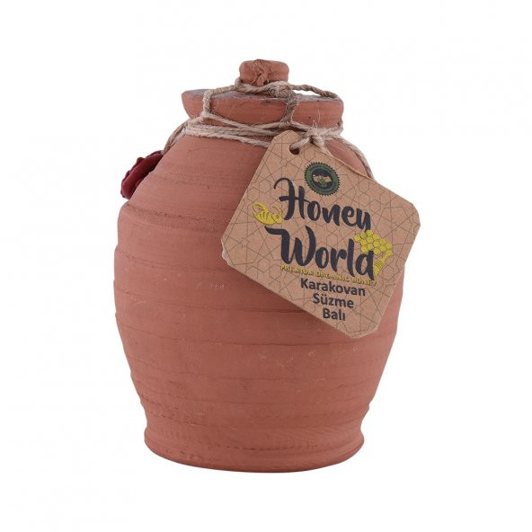 Honey World Organik Süzme Karakovan Balı 1000 Gr Çömlek Kavanoz