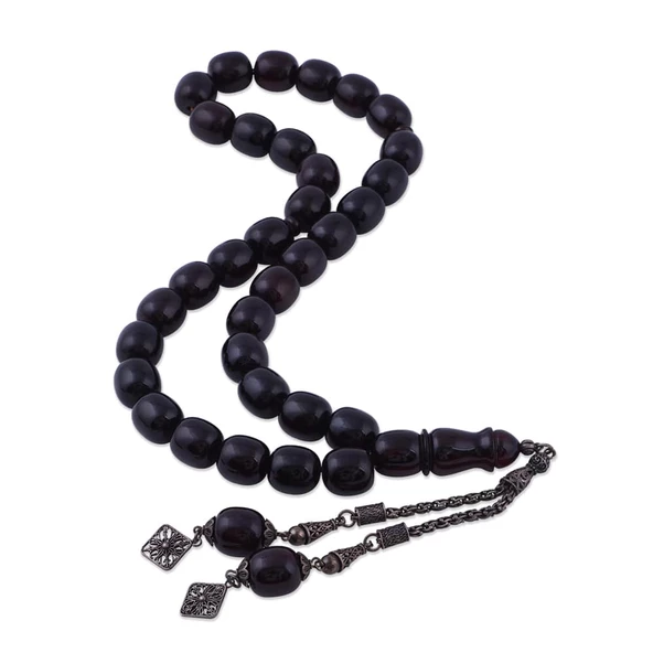 Kapsül Kesim Sıkma Kehribar Tesbih 925 Ayar 16.55 Gr Gümüş Püsküllü ST17 ürün görseli 1