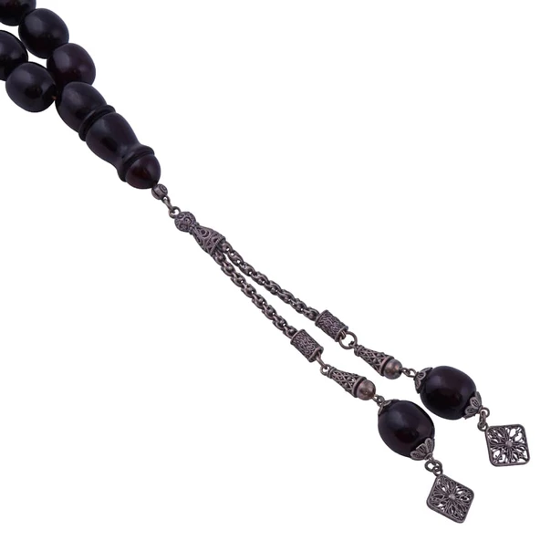 Kapsül Kesim Sıkma Kehribar Tesbih 925 Ayar 16.55 Gr Gümüş Püsküllü ST17 - Resim 3