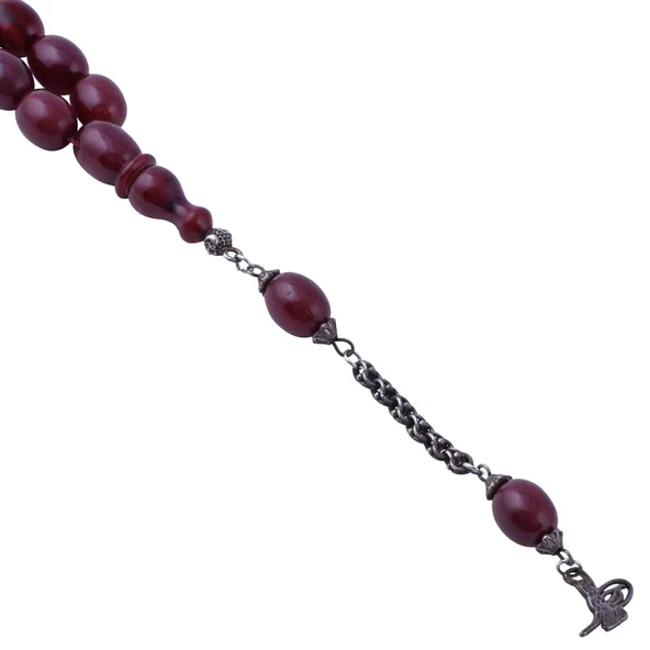 Sıkma Kehribar Arpa Kesim Tesbih Tuğralı Püsküllü TBU36 - Resim 3