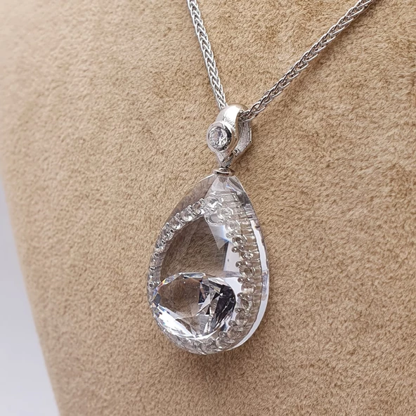 NusMond001 Beyaz Zirkon Kolye - 5