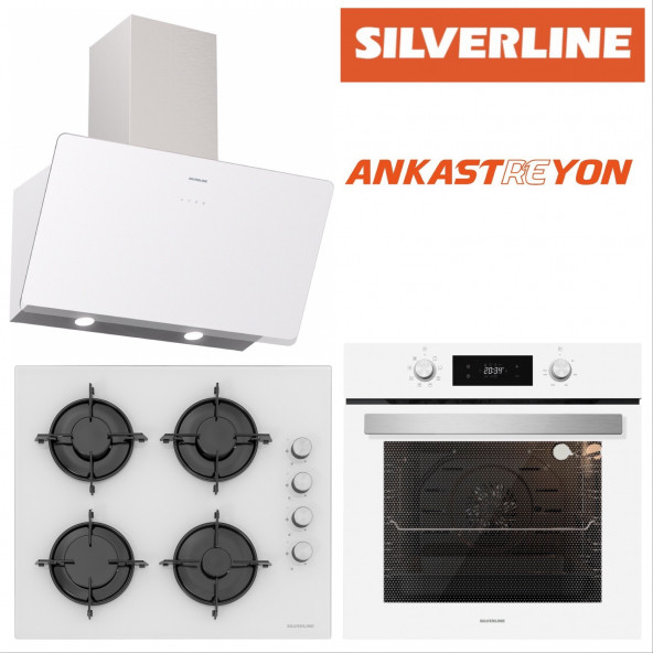 Silverline BO6504W01-CS5349W01-3457 SOHO BEYAZ 60 CM Beyaz cam ankastre set