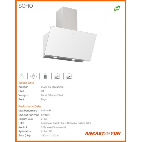 Silverline BO6504W01-CS5349W01-3457 SOHO BEYAZ 60 CM Beyaz cam ankastre set - 2