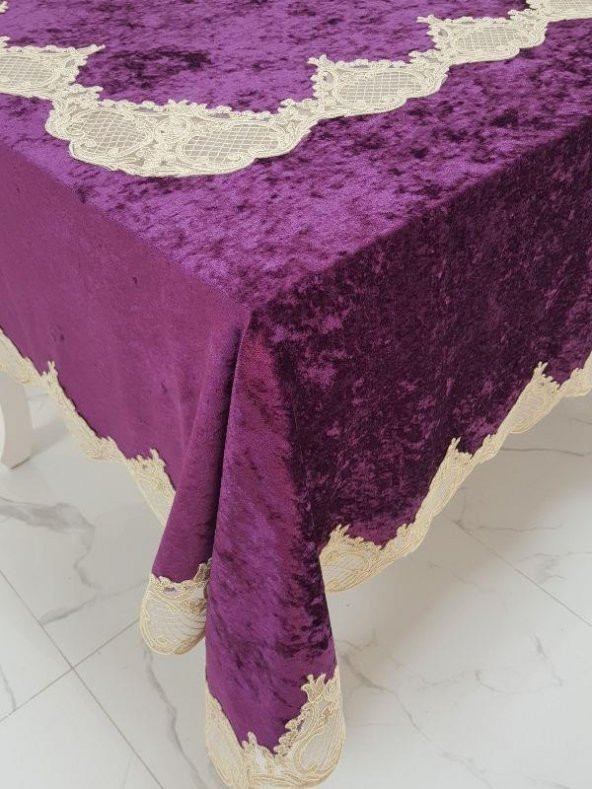Finezza Elita Lüx  Dantelli Kadife Kumaş Mor Masa Örtüsü 160x220 cm - 1015 - 2