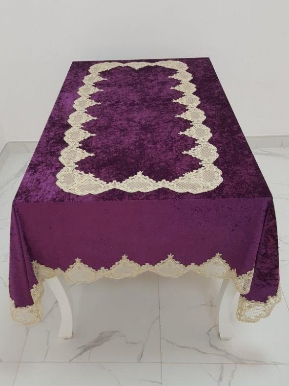Finezza Elita Lüx  Dantelli Kadife Kumaş Mor Masa Örtüsü 160x220 cm - 1015 - 3