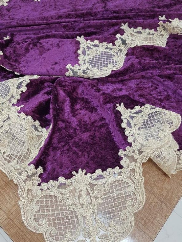 Finezza Elita Lüx  Dantelli Kadife Kumaş Mor Masa Örtüsü 160x220 cm - 1015 - 5