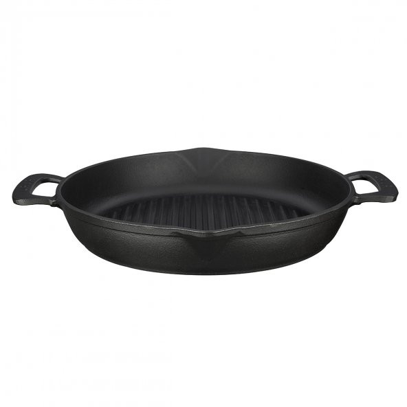Lava Döküm Yuvarlak Izgara Tavası Döküm Demir Yekpare Çift Kulplu Çap(Ø)32cm.