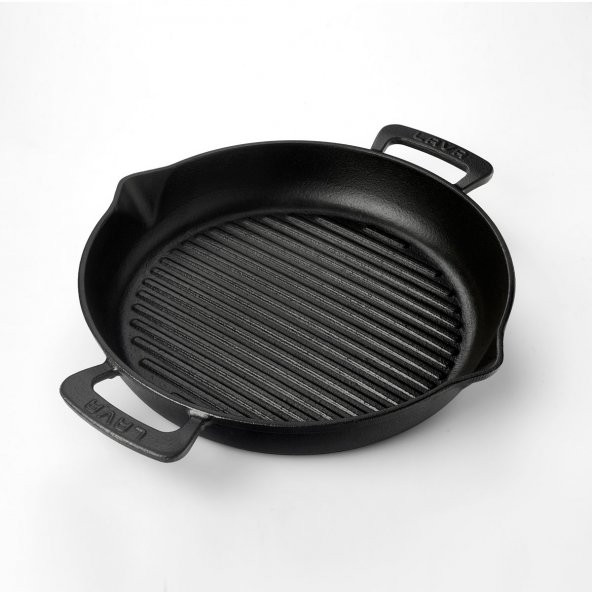 Lava Döküm Yuvarlak Izgara Tavası Döküm Demir Yekpare Çift Kulplu Çap(Ø)32cm. - 3