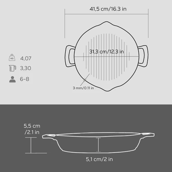 Lava Döküm Yuvarlak Izgara Tavası Döküm Demir Yekpare Çift Kulplu Çap(Ø)32cm. - 5