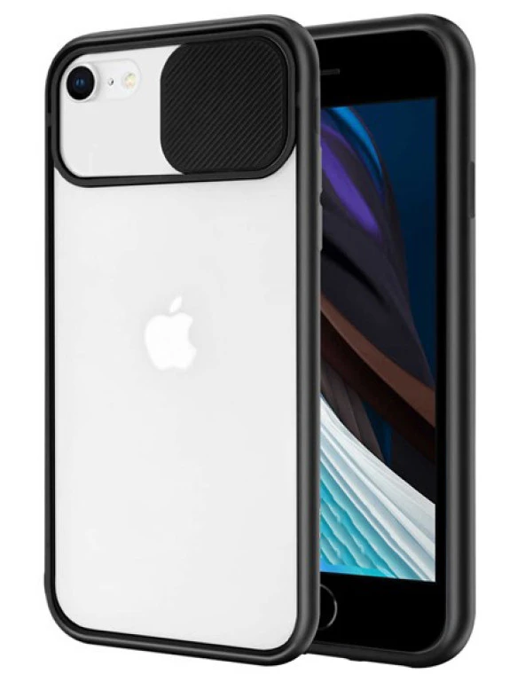 Apple iPhone SE 2022 Kılıf Kamera Korumalı Kızaklı Şeffaf Sert Kapak