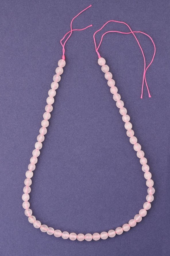 Pembe Kuvars Doğal Taş Dizi 6 mm Fasetli Küre Kesim - Resim 2