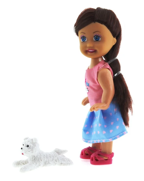 Cute Girl Beyaz Köpekli ve Kumral Mini Bebek - 4