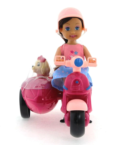 Cute Doll Mini Bebek ve Köpekli Mor Motorsiklet - 3