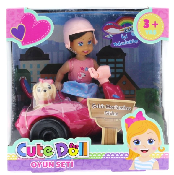 Cute Doll Mini Bebek ve Köpekli Mor Motorsiklet - 4
