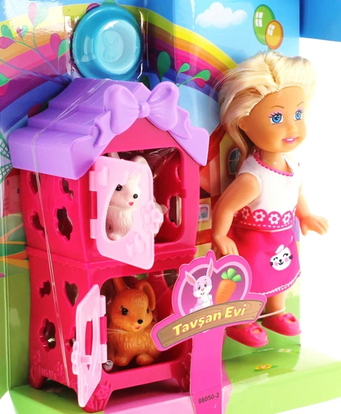 Cute Doll Mini Bebek Tavşanlı ve İki Katlı Kulübe Oyun Seti - 4