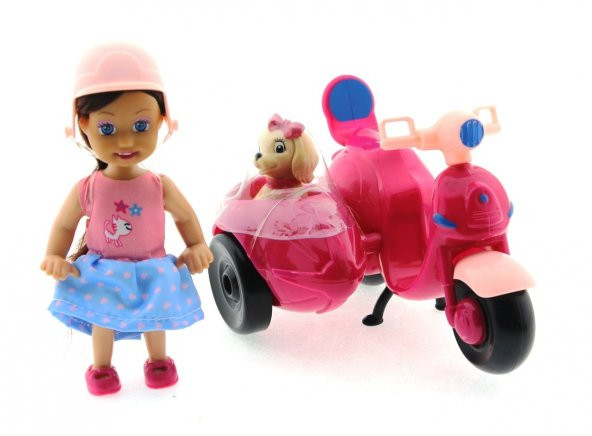 Cute Doll Mini Bebek ve Köpekli Mor Motorsiklet