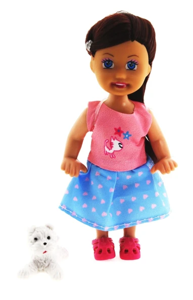 Cute Girl Beyaz Köpekli ve Kumral Mini Bebek - 3