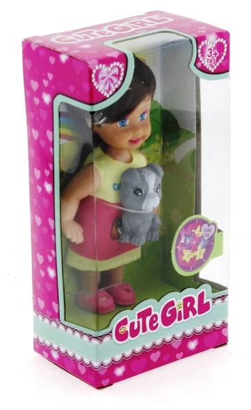 Cute Girl Gri Köpekli ve Kumral Mini Bebek - 2