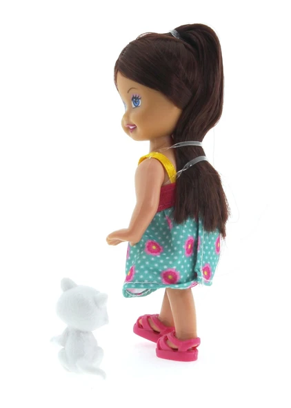 Cute Girl Kedi Figürlü Kumral Mini Bebek - 5