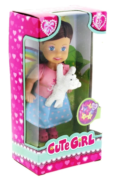 Cute Girl Beyaz Köpekli ve Kumral Mini Bebek - 2