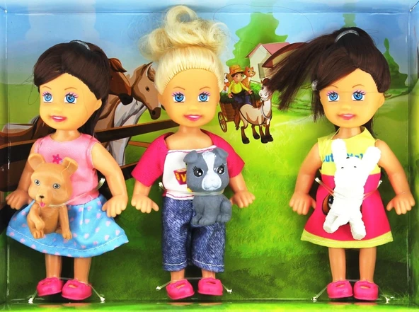 Cute Girl Mini Bebek ve Evcil Hayvan Üçlü Set - 3