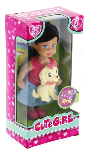 Cute Girl Sarı Köpekli ve Kumral Mini Bebek - 2