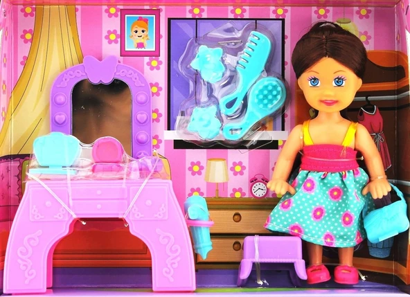 Cute Doll Mini Bebek Aksesuarlı ve Makyaj Masalı Oyun Seti - 3