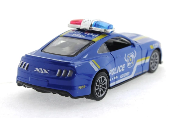 Die Cast Çek Bırak Metal Mavi Polis Arabası - Resim 4